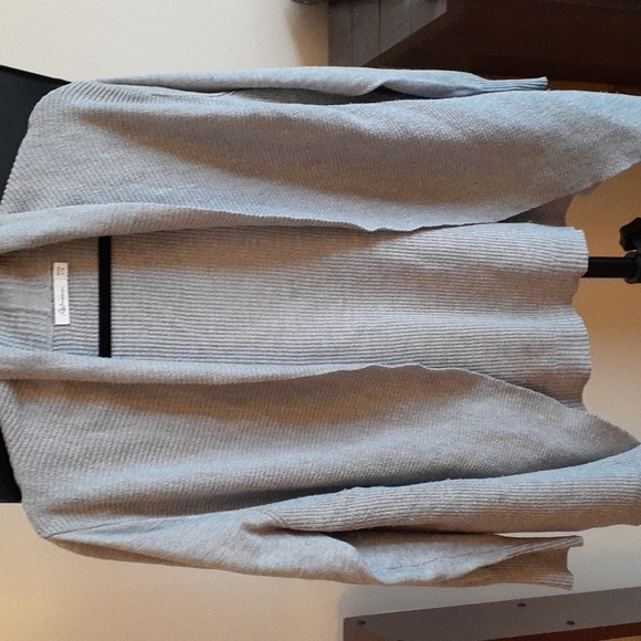 Reitman's Light Grey Ribbed Cardigan -3/4 Sleeve - Women's Size Large Petite - Picture 1 of 7
